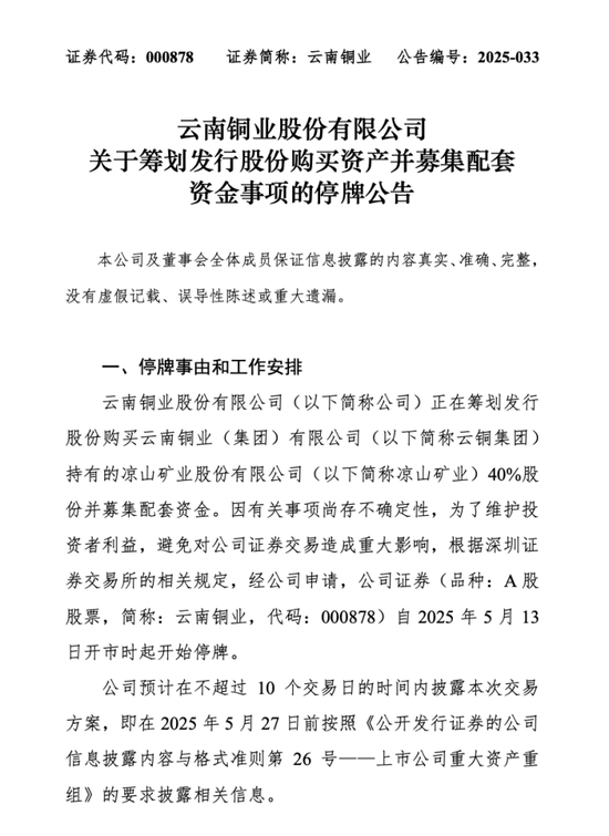 【公告精选】云南铜业拟购买凉山矿业40%股份；五连板春光科技称存在二级市场非理性炒作风险